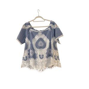 Hale Bob Womens Noemie Lace Overlay Off Shoulder Blouse Size Large